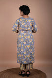 Grey & Yellow Cotton Floral Block Printed Kurta & Pant Set