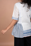 Off-White Cotton Jamdani Top – Handloom Checks & Striped Flare