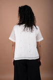 Off-White Jamdani Cotton Top – Scarce Red Motifs | Flared Silhouette