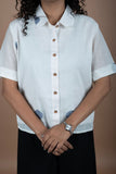 Off-White Cotton Jamdani Shirt – Blue Polka Dots Print
