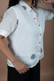 Off-White Cotton Jamdani Shirt – Blue Polka Dots Print