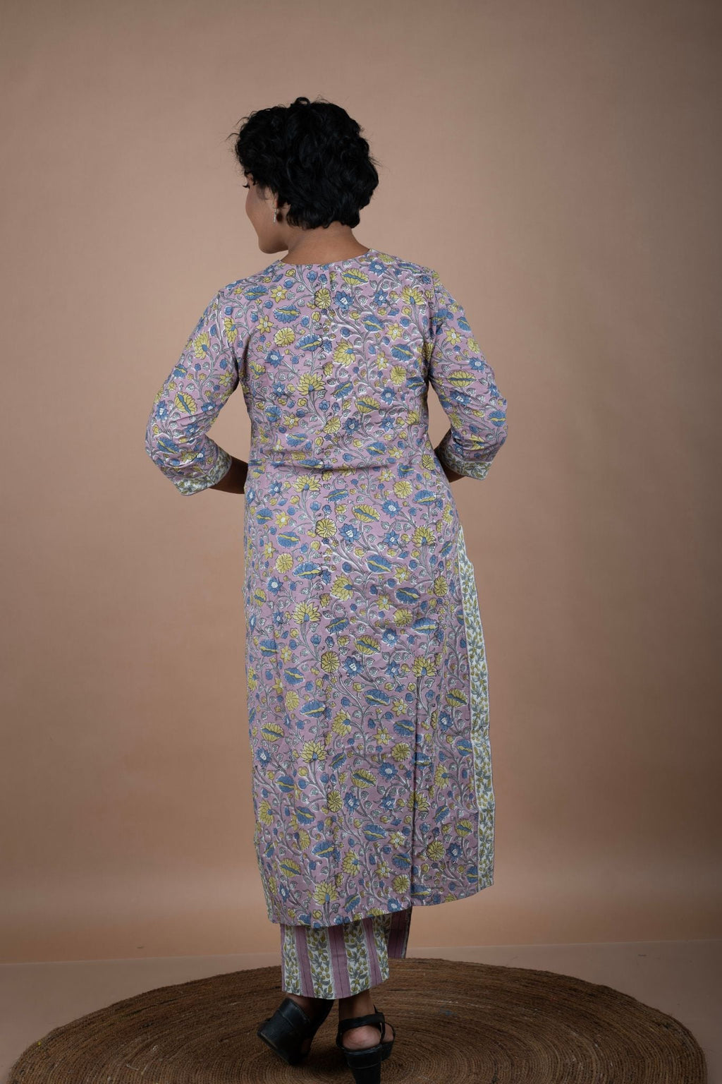 Mauve Cotton Floral Kurta & Pant Set
