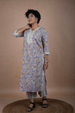 Mauve Cotton Floral Kurta & Pant Set