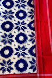 Handwoven Ikkat Telia Cotton Dupatta – Blue Body with Red Border