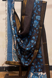 Handwoven Silk Dupatta – Brown Base with Blue Floral Motifs