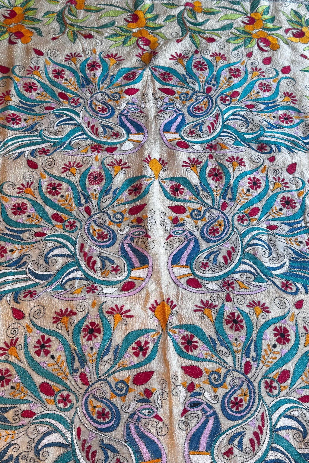 Beige Tussar Silk Dupatta with Multicolour Handwoven Motifs