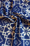 Ikkat Telia Cotton Dupatta with Red Border and Blue Geometric Motifs