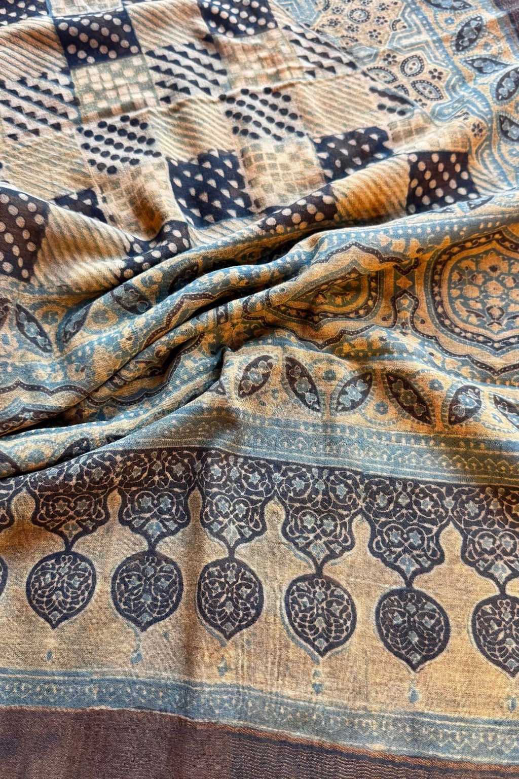 Blue & Black Cotton Ajrakh Dupatta