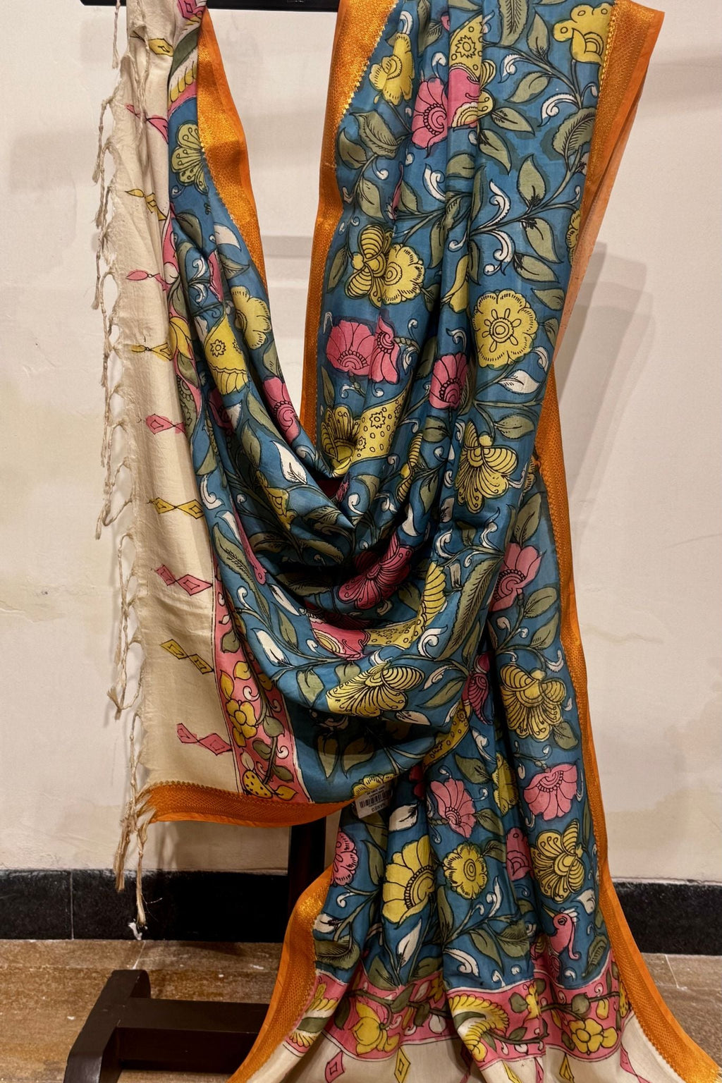 Blue Silk Kalamkari Dupatta