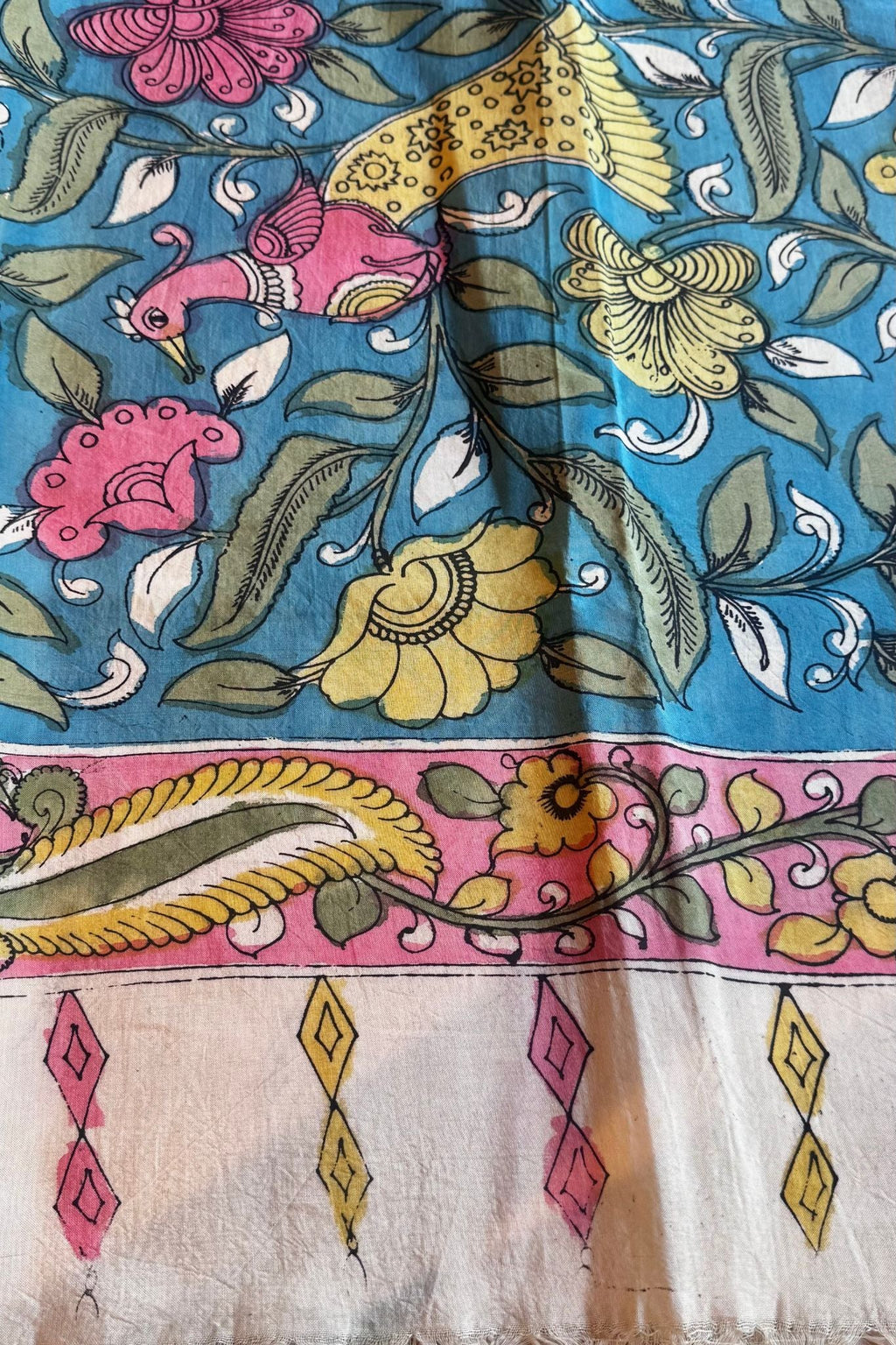 Blue Silk Kalamkari Dupatta
