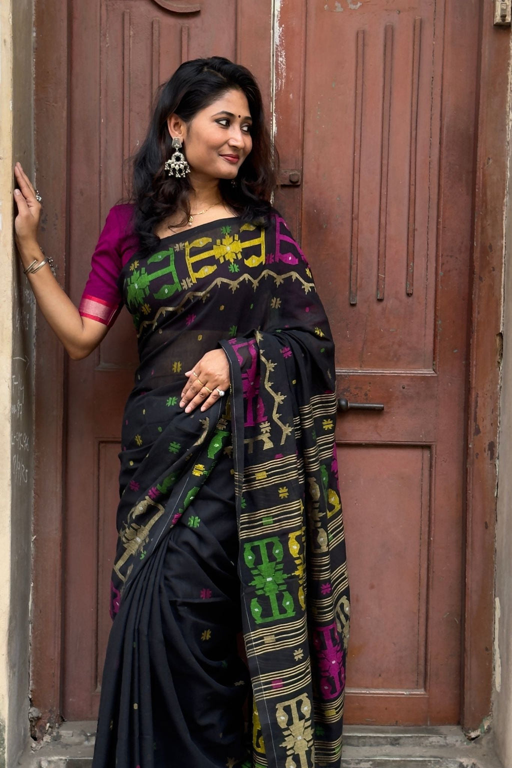 Black Cotton Jamdani Handloom Saree