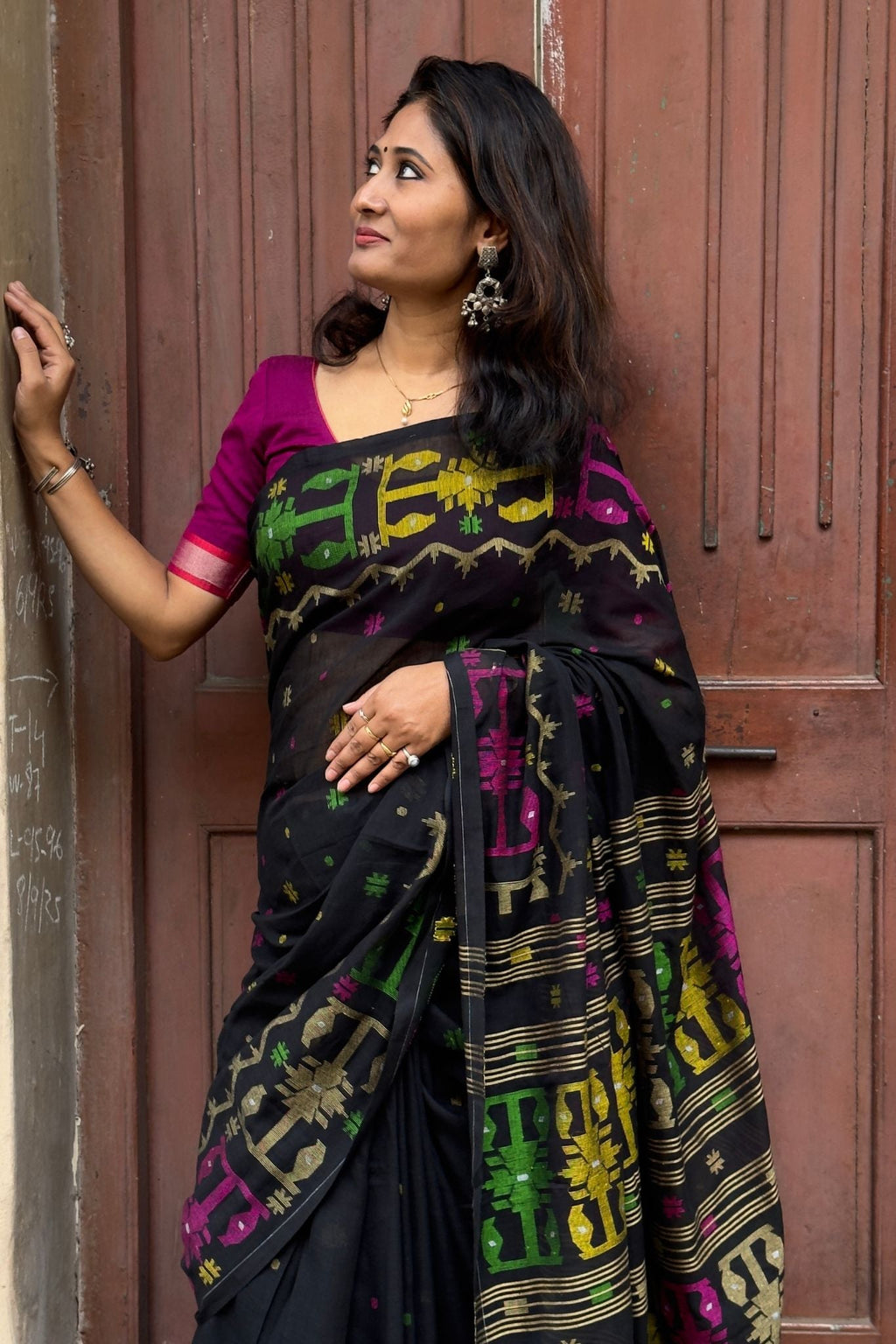 Black Cotton Jamdani Handloom Saree