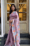 Mauve Muslin Silk Jamdani Saree