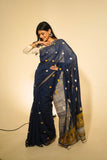 Blue Cotton & Kesa Pat (Raw Silk) Assam Saree