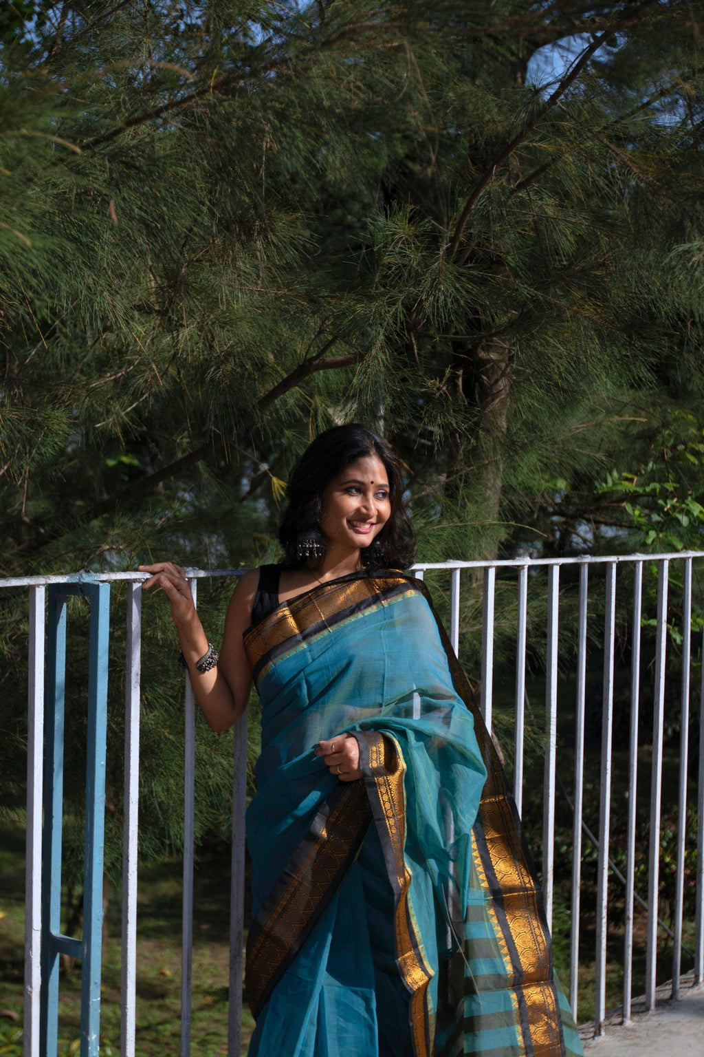 Blue Cotton Mangalagiri Handloom Saree