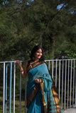Blue Cotton Mangalagiri Handloom Saree