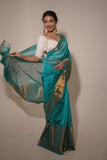 Teal Green Cotton Silk Handloom Saree