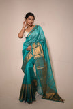 Teal Green Cotton Silk Handloom Saree