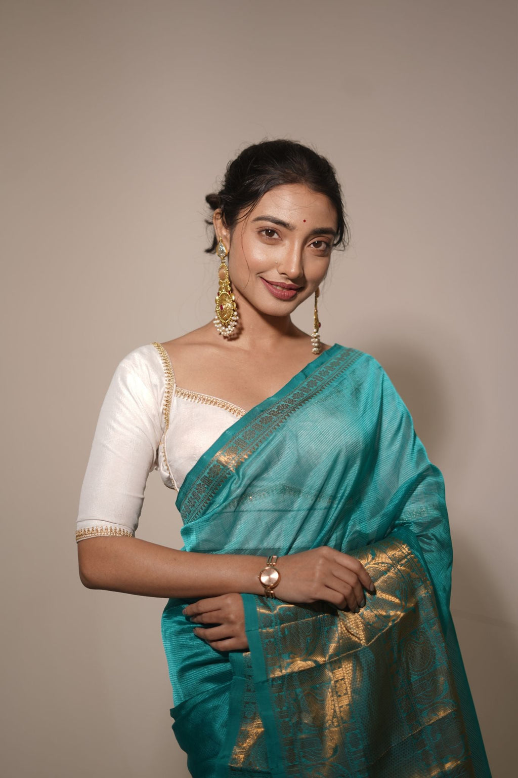 Teal Green Cotton Silk Handloom Saree