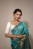 Teal Green Cotton Silk Handloom Saree