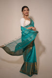 Teal Green Cotton Silk Handloom Saree