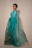 Teal Green Cotton Silk Handloom Saree