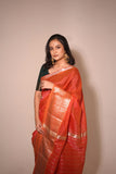 Orange Cotton Silk Handwoven Saree with Zari Border