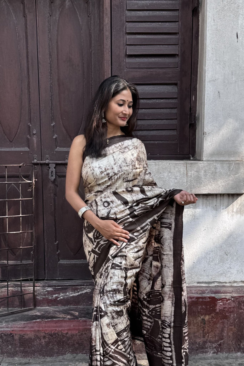 Handwoven Batik Saree in Tussar Silk
