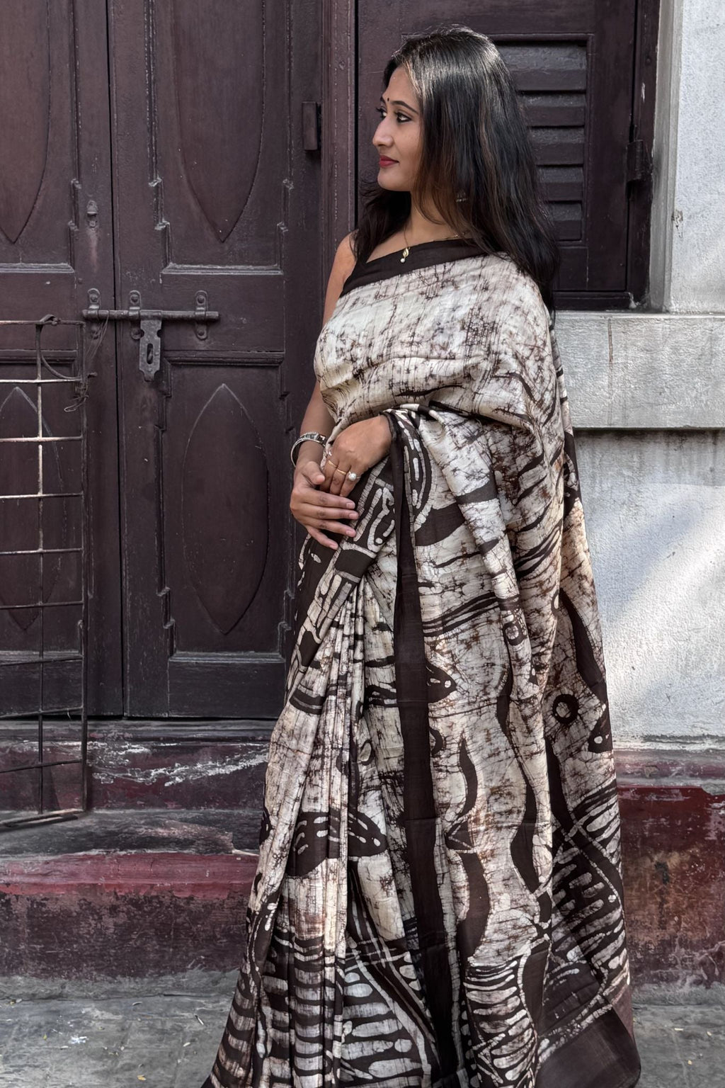 Handwoven Batik Saree in Tussar Silk