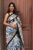 Batik Silk Saree with Multicolour Floral Work
