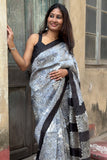 Handwoven Mulberry Silk Batik Saree with Geometric Pattern