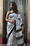Handwoven Mulberry Silk Batik Saree with Geometric Pattern