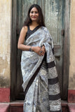 Handwoven Mulberry Silk Batik Saree with Geometric Pattern