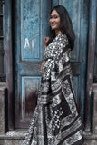 Handwoven Mulberry Silk Batik Saree with Geometric Pallu