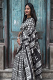 Handwoven Mulberry Silk Batik Saree with Geometric Pallu
