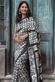 Handwoven Mulberry Silk Batik Saree with Geometric Pallu