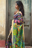 Hand-Painted Cotton Kalamkari Saree | Purple Kalamkari Saree with Green Pallu
