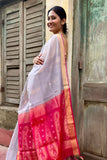 Mauve Cotton Silk Handwoven Saree with Pink Pallu