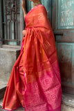 Orange Cotton Silk Handwoven Saree with Pink Pallu