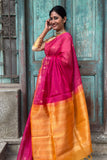 Pink Cotton Silk Handwoven Saree with Yellow Pallu