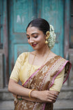 Camel Colour Banarasi Jamdani Cotton Saree | Jacquard Woven Handloom Saree
