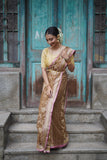 Camel Colour Banarasi Jamdani Cotton Saree | Jacquard Woven Handloom Saree
