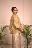 Yellow Floral Handblock Print Cotton Kurti for Women