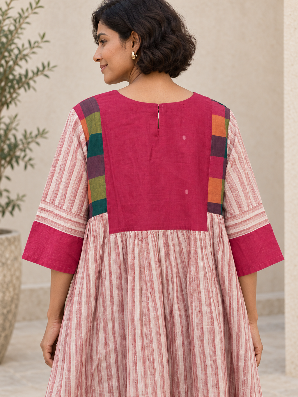 Pink Stripe handloom dress KD028