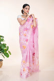 Pink Floral Muslin Jamdani Saree