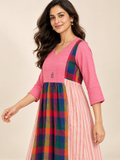 Pink Jamdani Dress with Multicoloured Madras Checks