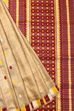Beige Tussar Silk Assam Saree with Traditional Red Border and Pallu