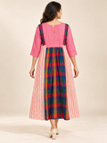 Pink Jamdani Dress with Multicoloured Madras Checks