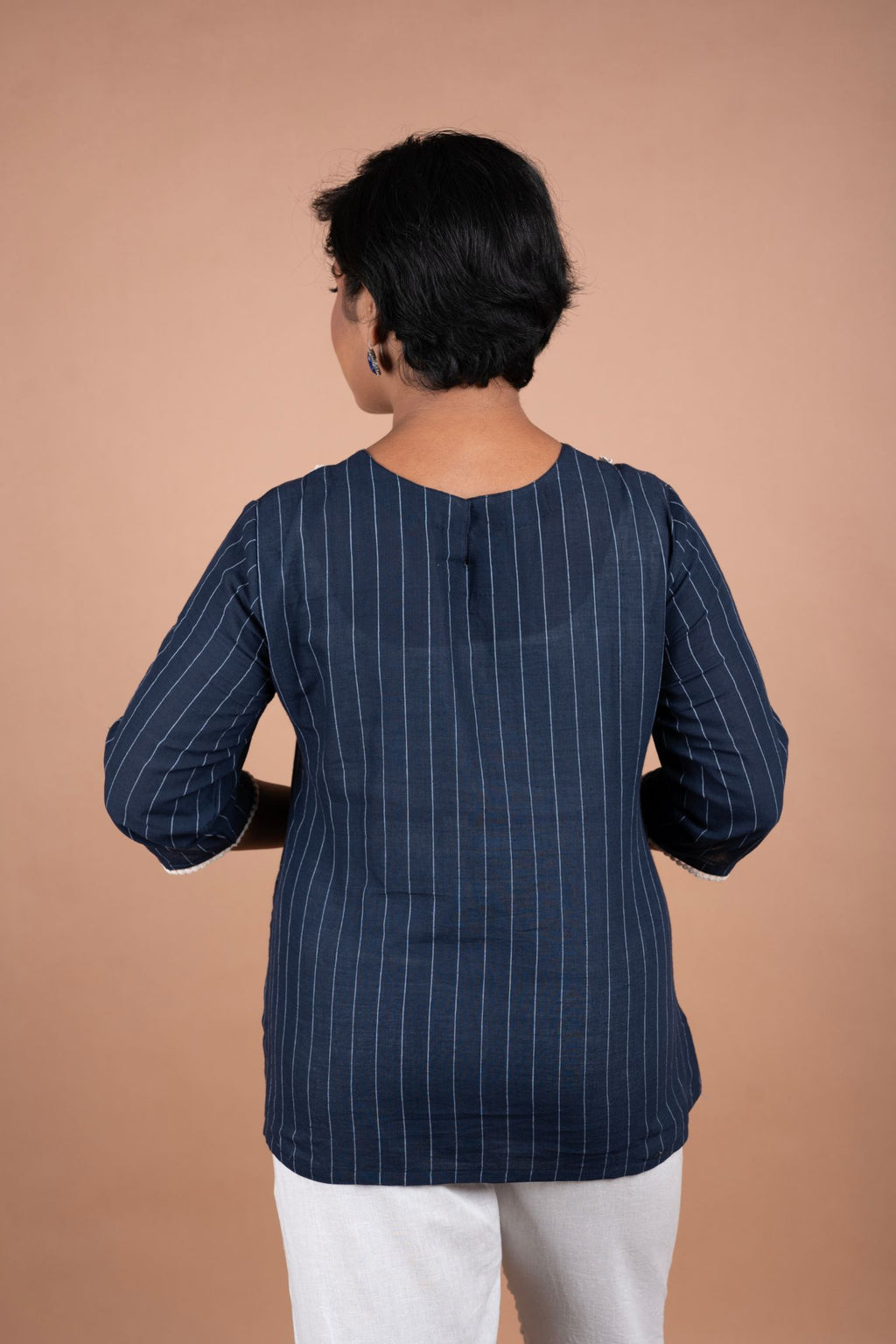 Handloom Stripe Cotton Top with Ajrakh Yoke | Ethnic Chic | Casual Kurti Top