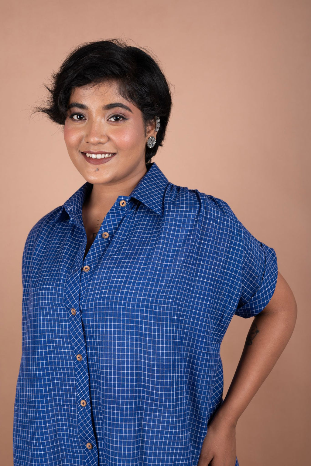 Handloom Cotton Check Blue Shirt – Half Sleeves | Breezy Summer Essential